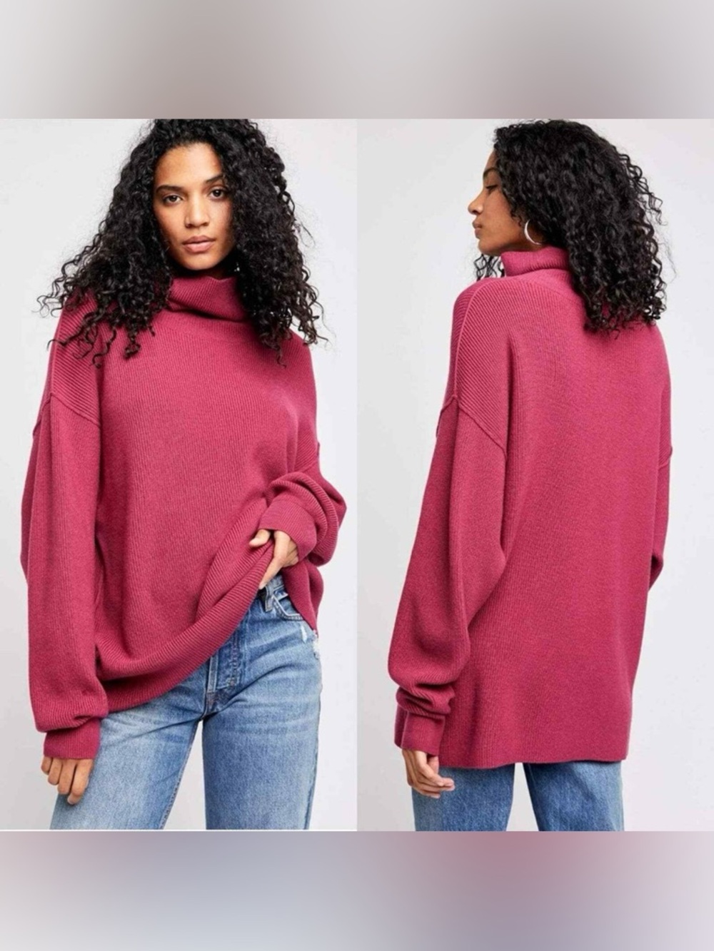 Free People Softly Structured Oversized Knit Tunic Sweater Berry Crush xsmall